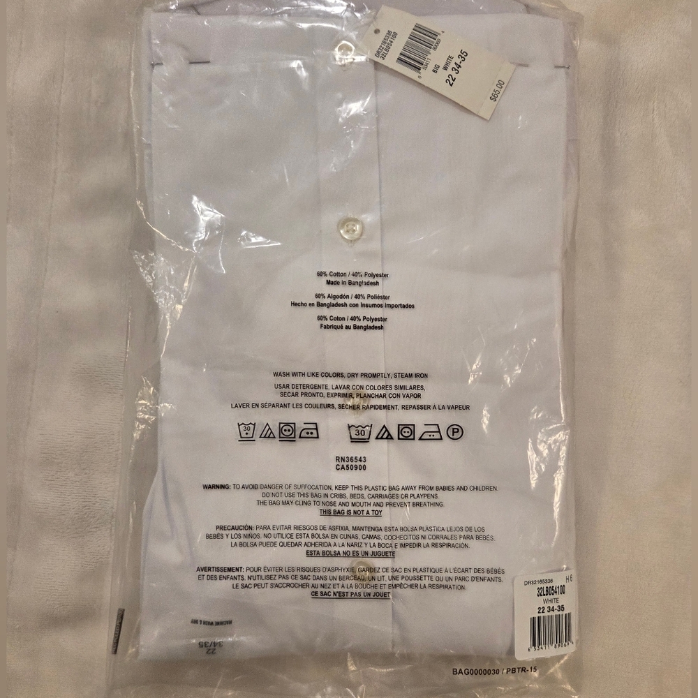 NWT Unlisted by Kenneth Cole White Dress Shirt Big Fit 22 34/35 - Picture 4 of 4